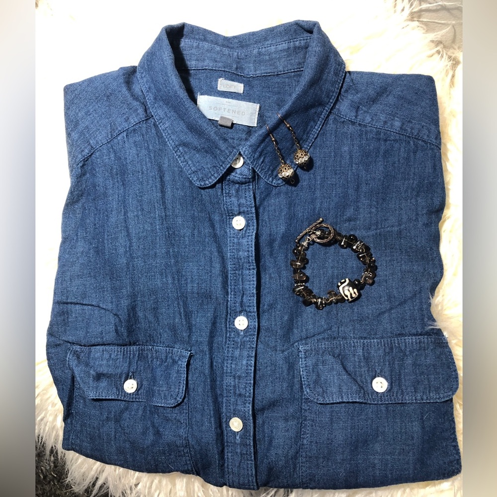 Loft medium “The Softened” denim shirt button down